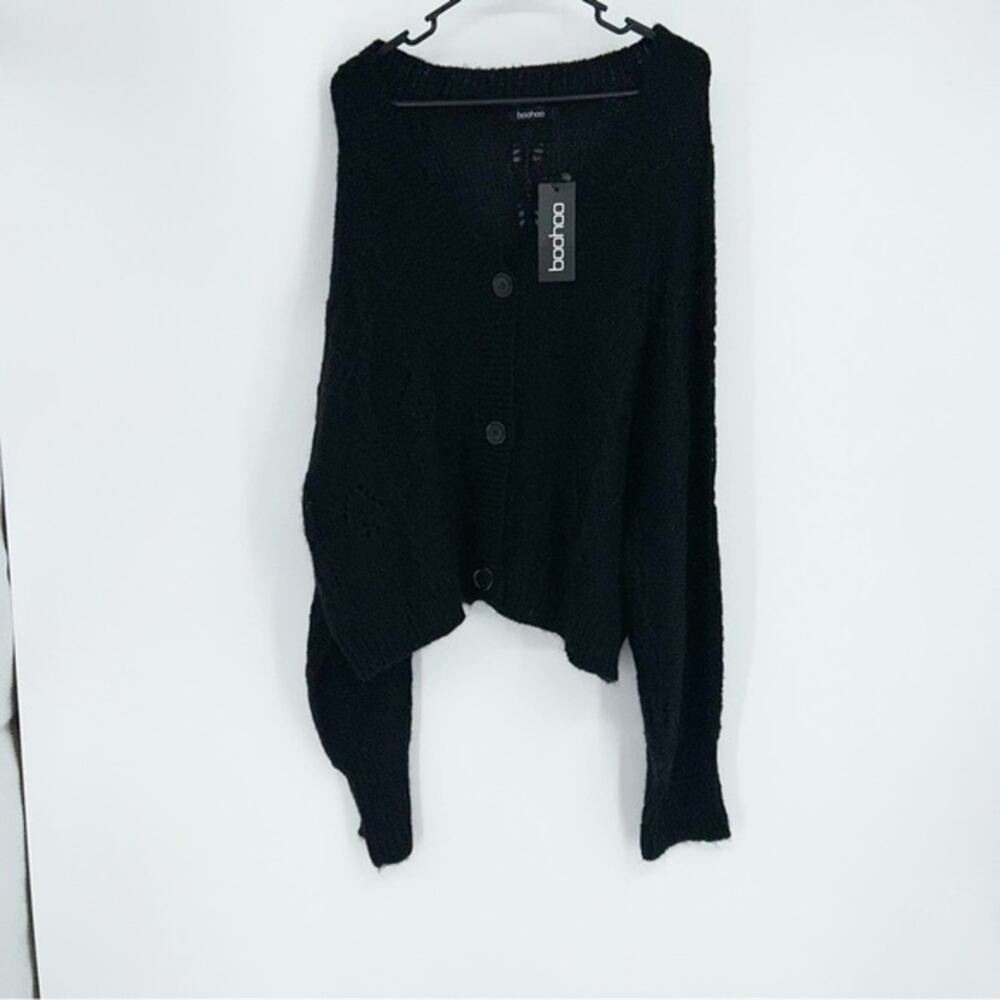 NWT Boohoo Black Plus Fine Knit‎ Button Front Cardigan Size 22